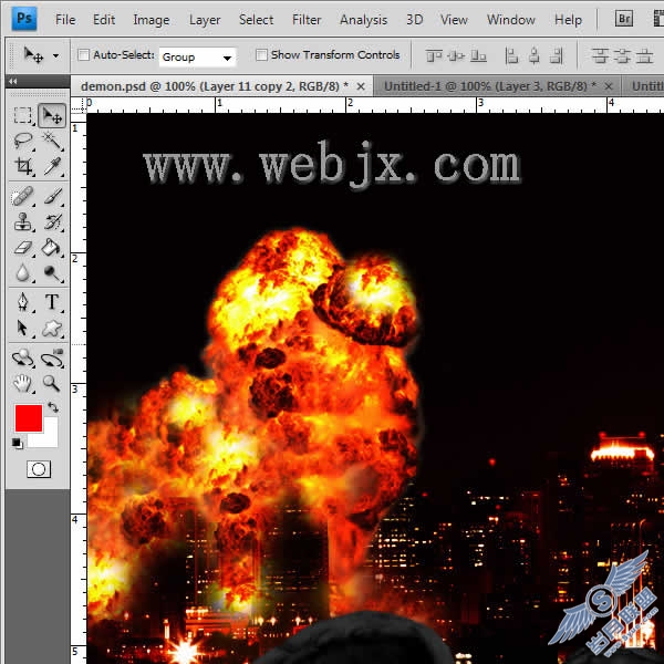 Photoshop照片合成:恶魔炸毁城市特效