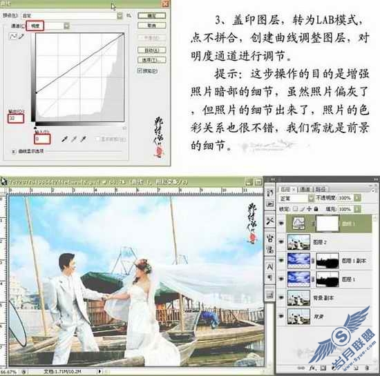Photoshop给婚纱照添加云彩的背景