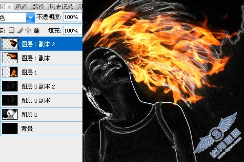 Photoshop合成教程:烈火中的美女