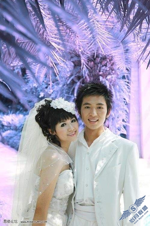 PhotoShop调色:清新紫色婚纱照