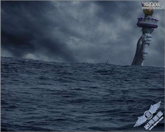Photoshop合成教程:自由女神破碎掉大海