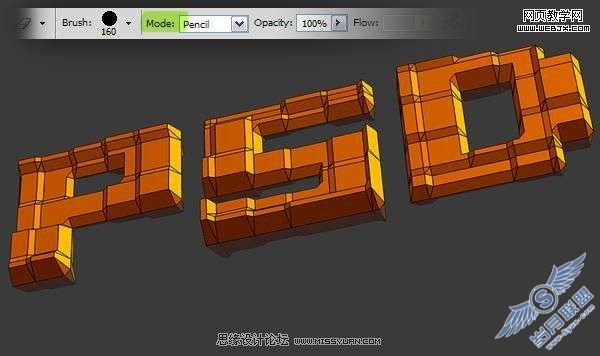 photoshop文字特效:制作三维砖块效果文字【图】_