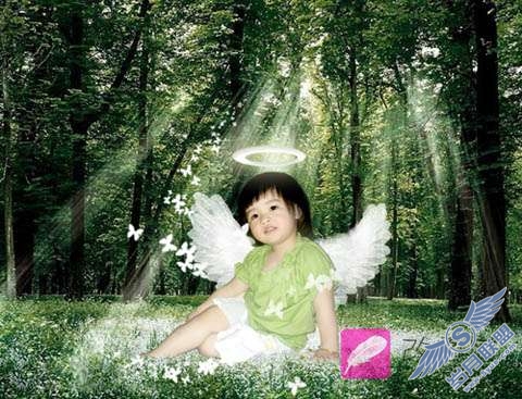 Photoshop照片处理:合成梦幻森林小天使儿童照【图】_