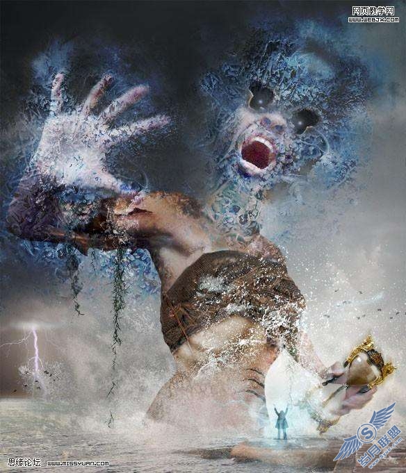 Photoshop制作被冰冻住效果的恶魔