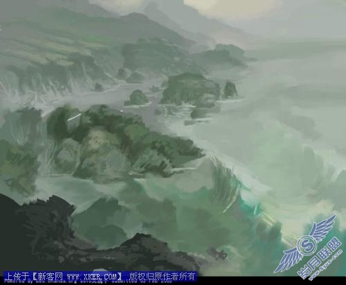 Painter手绘夜色中的海浪_天极设计在线整理