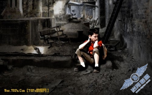 Photoshop合成教程:废墟中的小男孩