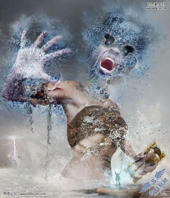 Photoshop制作被冰冻住效果的恶魔