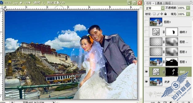 Photoshop曲线修复暗灰的外景婚片