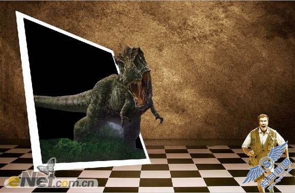 Photoshop合成恐龙穿过相框<a href=http://www.syue.com/Hacker/Case/ target=_blank class=infotextkey>入侵</a>的效果