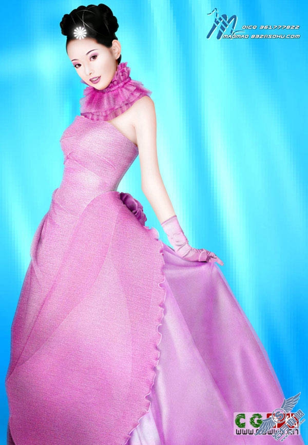 Photoshop鼠绘漂亮的紫色婚纱美女