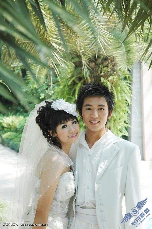 PhotoShop调色:清新紫色婚纱照