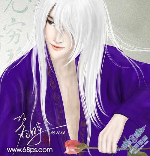 Photoshop鼠绘超酷的白发美男【图】_