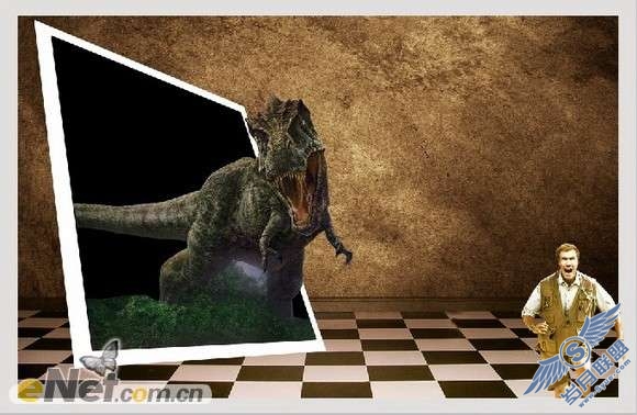 Photoshop合成恐龙穿过相框<a href=http://www.syue.com/Hacker/Case/ target=_blank class=infotextkey>入侵</a>的效果