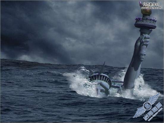 Photoshop合成教程:自由女神破碎掉大海