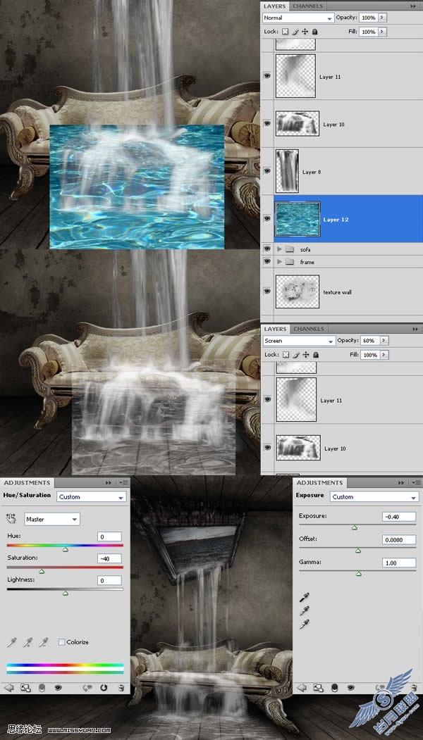 photoshop创意合成教程:室内的瀑布