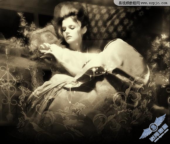 photoshop多图合成柔美的古典美女效果