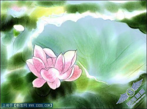 Painter手绘荷花水彩画_天极设计在线转载
