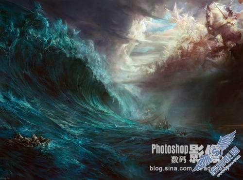Photoshop制作暗夜梦幻的波涛效果图