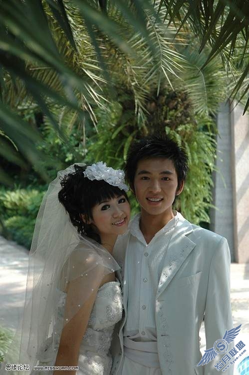 PhotoShop调色:清新紫色婚纱照