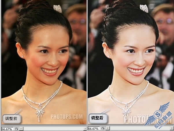 Photoshop用数字化正确调整章子怡皮肤