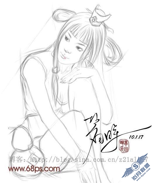 Photoshop鼠绘教程:设计制作瀑布下的古典美女【图】_