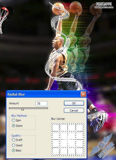 Photoshop照片处理:制作有炫彩闪烁光线的扣篮动作