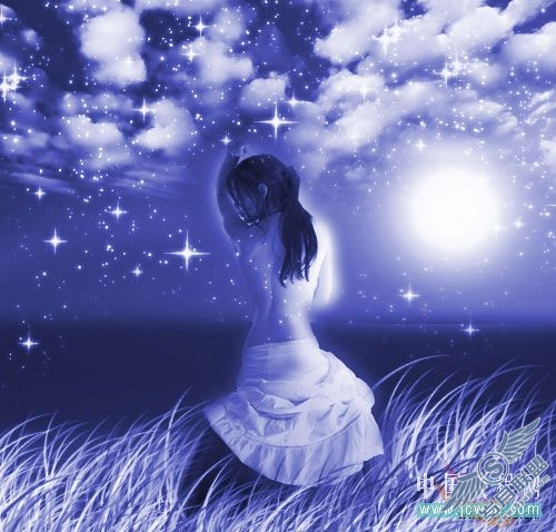 Photoshop教程:蓝色梦幻星光MM唯美艺术效果