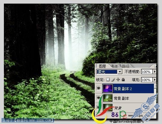 Photoshop打造暗红森林梦幻风景效果