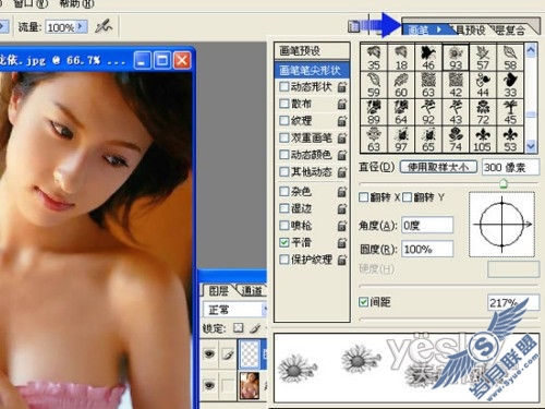 Photoshop教程:利用笔刷为漂亮MM添光彩