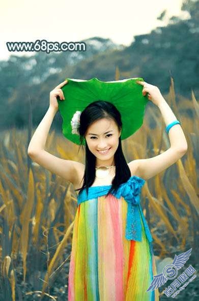 Photoshop照片处理:调出古典暗黄色外景美女照片【图】_