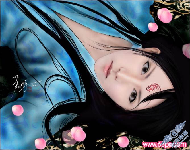 Photoshop鼠绘漂亮的古典美女插画