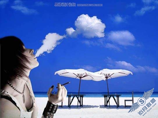 photoshop合成人吹出来云彩效果