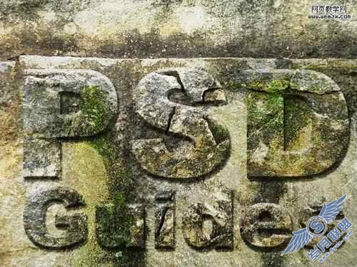 Photoshop制作真实的带苔藓的破损的石头文字