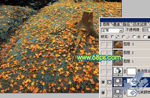 Photoshop制作橙黄色成片枫叶图【图】_