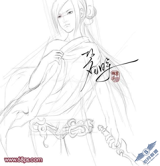 Photoshop鼠绘教程:制作古代穿红袍的女战士【图】_