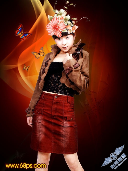 Photoshop打造漂亮的古典花饰美女