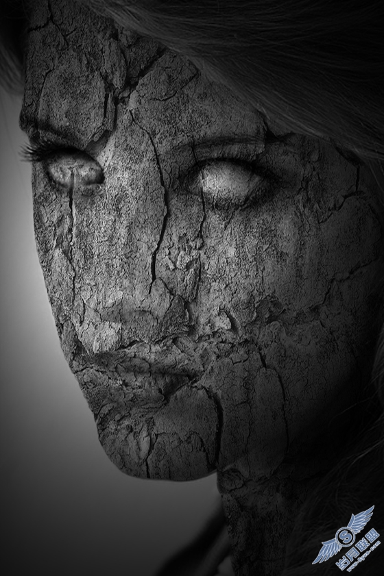 Photoshop把漂亮美女脸蛋变风化石像