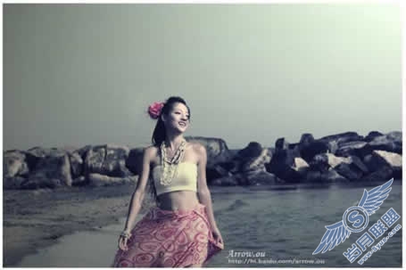Photoshop调出海景照片偏暗的青黄色