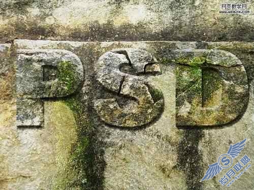 Photoshop制作真实的带苔藓的破损的石头文字