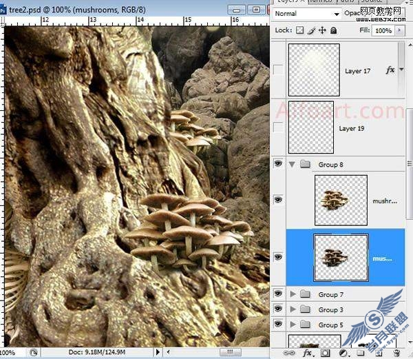 Photoshop合成制作阴森恐怖的人面树