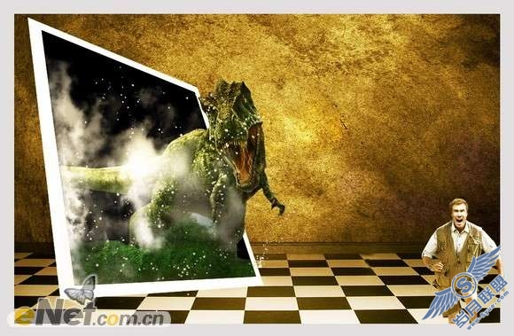 Photoshop合成恐龙穿过相框<a href=http://www.syue.com/Hacker/Case/ target=_blank class=infotextkey>入侵</a>的效果