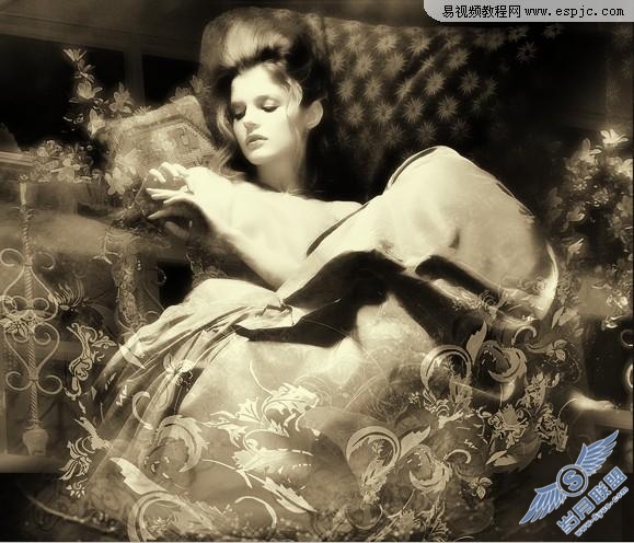 photoshop多图合成柔美的古典美女效果