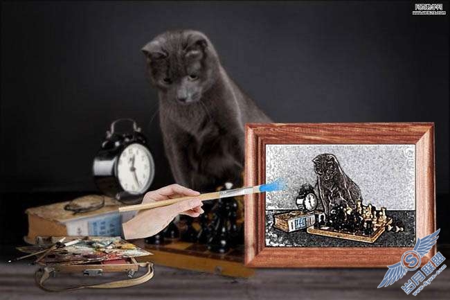 Photoshop合成素描小猫的现场图片【图】_