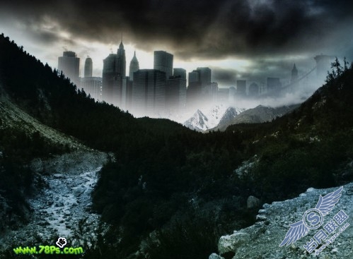 Photoshop合成教程:黑暗迷雾山城