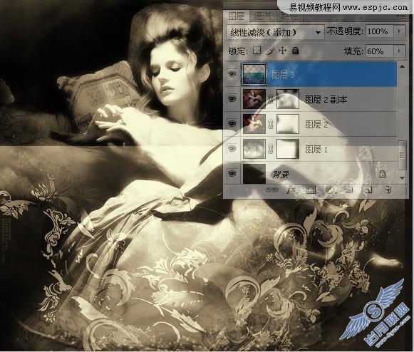 photoshop多图合成柔美的古典美女效果