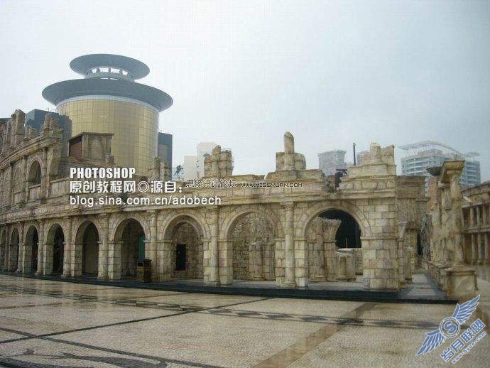 photoshop调色:古老色调商业街