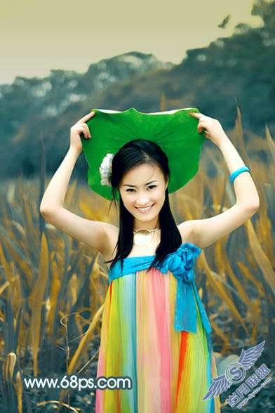 Photoshop照片处理:调出古典暗黄色外景美女照片【图】_