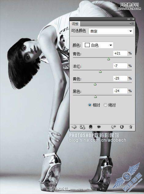 Photoshop将青绿色的照片转成黑白效果