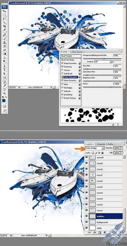 Photoshop制作蓝色油漆上的游艇【图】_