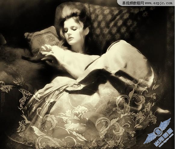 photoshop多图合成柔美的古典美女效果